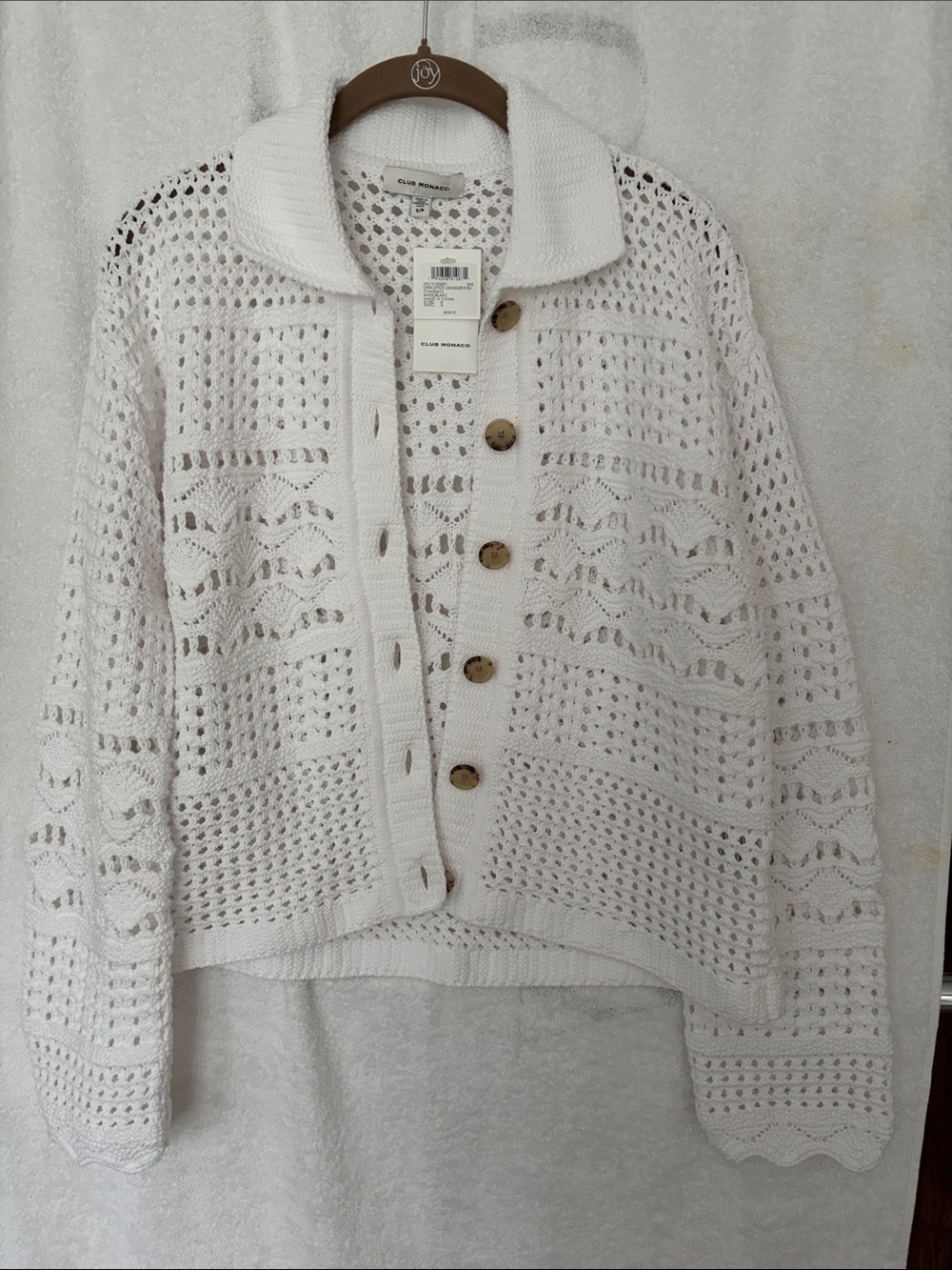 Club Monaco Cream Open-Knit Button Cardigan